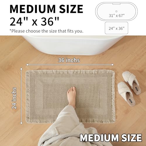 Waffle Bath Mat - Super Water Absorbing Bath Mat Quick Dry, Bathroom Rugs Non Slip Washable with Tassels, Rubber Backed Bathroom Mat for Bathroom Floor, Tub and Shower, 24" x 36", Brown - color: Brown, size: 24" x 36"