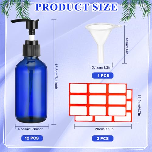 Tanlade 12 Pcs Glass Pump Bottle Dispenser 4 oz Travel Bottles with Pump Refillable Glass Containers for Toiletries Lotion Liquid Soap Shampoo Essential Oils Cosmetic Travel Accessories(Blue) - color: Blue