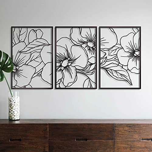 Vivegate Black Minimalist Floral Single Line Metal Wall Art Decor - 18"X12" 3 Packs Black Floral Abstract Minimalist Lines Wall signs for Hanging home wall decor - color: Black