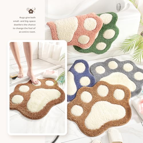 Molesun Paw Shaped Bath Mat, Cute Bathroom Rug Non-Slip, Soft Microfiber Water Absorbent Thick Shower Rug, Machine Washable Bath Rug for Bathroom Bedroom, Brown, 17x23 - color: Brown