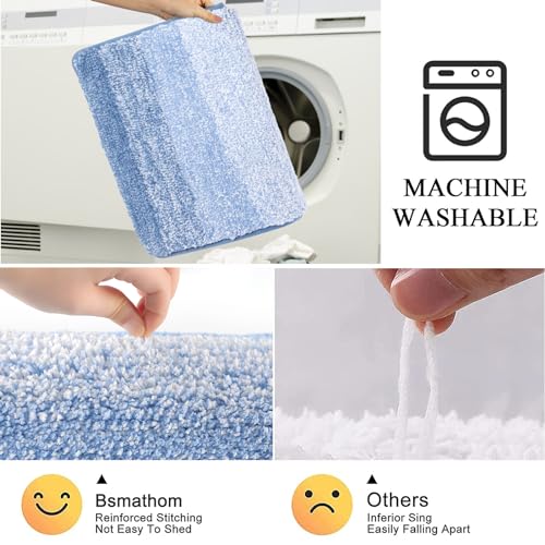Bsmathom Bathroom Rugs Sets 4 Piece, Soft Absorbent Microfiber Bath Rugs with U-Shaped Contour Toilet Rug and Toilet Lid Cover, Thick Non-Slip Plush Shaggy Bath Mat Set,Light Blue - color: Light Blue, size: 18"x26"+18"x48"+U20"x24"+Cover19"x21"