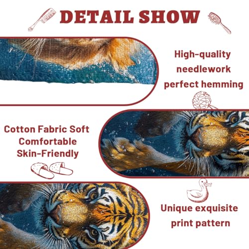 Lion Tiger Hand Towels, Blue Painting Blue Wave Decorative Fingertip Face Towels Soft Absorbent Dish Towel for Kitchen Bathroom Gym Spa - color: Lion Tiger