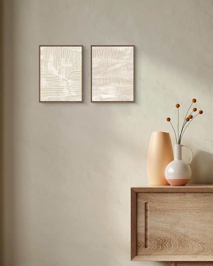 ARTZIO Framed Canvas Wall Art–Abstract Mid‑Century Minimalist Boho Vintage Set of 2 Beige Prints,Ready to Hang for Living Room,Bedroom, Bathroom & Office–12×16″ - color: 2-PCS-2, size: 12"x16"