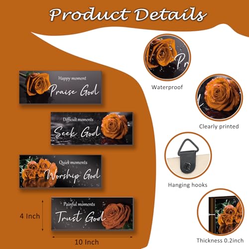 ONIZHITY 4Pcs Orange Bathroom Decor Orange Wall Decor Religious Bible Verse Orange Rose Wall Decor Rustic Wooden Christian Sign for Home Bathroom Office Bedroom Living Room Kitchen(orange 10x4) - color: Orange Rose