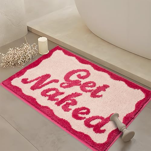 KOEXM Get Naked Bath Mat Cute Bathroom Rugs 16" x 24", Non-Slip Small Pink Bathroom Rugs, Water Absorbent Machine Washable Funny Bath Mat - color: Pink 2.0, size: 1'4" x 2' (Rectangular)