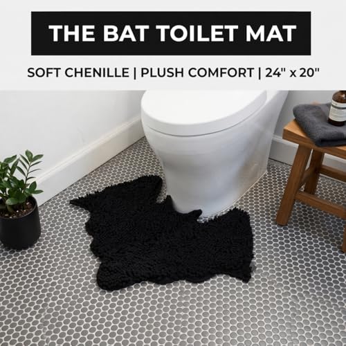 MANNY'S MYSTERIOUS ODDITIES Bat Toilet Rug - Chenille Gothic Bat Bath Mat - 24 x 20 Inch Extra Thick, Soft, Absorbant, and Machine Washable - Non Slip and No Crease Gothic Rug