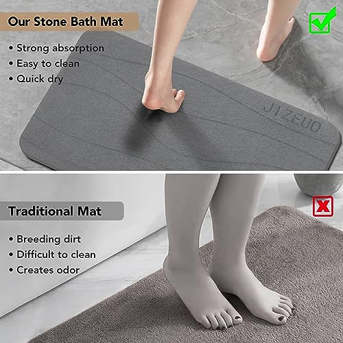 Stone Bath Mat, Diatomaceous Earth Shower Mat, Non-Slip Super Absorbent Quick Drying Bathroom Floor Mat，2 Pack, Grey - color: Gery