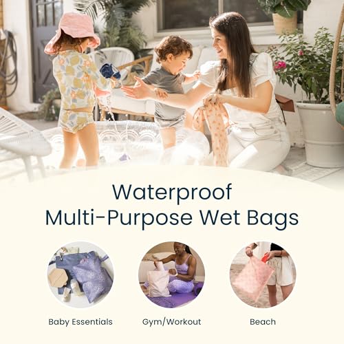 Tiny Twinkle Mess Proof Wet Bags | 2-Pack Reusable Waterproof Wet Bags for Swimsuits | Baby Clothes | Travel & Diaper Bag (Luna) - color: Luna, size: 2 Pack