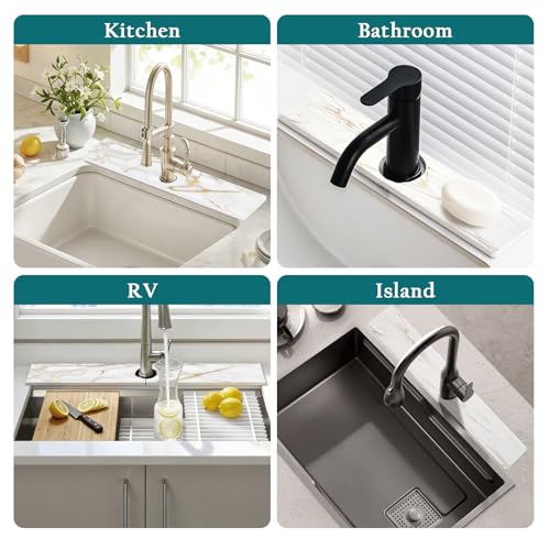 Mrcrypos Stone Faucet Mat for Kitchen Sink, 15.7" Fast Drying Sink Splash Guard White Marble Diatomite Mat Around Faucet Absorbent Stone Tray for Kitchen Bathroom Counter - size: 15.7" x 3.9"