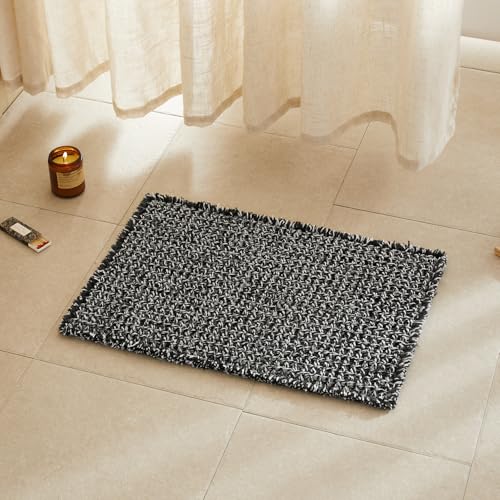 TYUU Black and White Bathroom Rugs, Waffle Bath Mat Non Slip Washable Super Absorbent Quick Dry Boho Farmhouse Bathroom Decor, 24"x16" Black and White - color: Black & White, size: 1'4" X 2' (Rectangular)