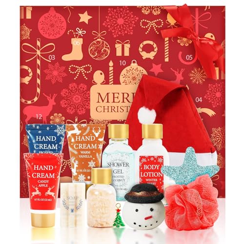 Advent Calendar Holiday Gifts 2025, 12 Pcs Spa Gift Set for Women, Christmas Gift for Women with Christmas Bath Bomb, Hand Cream, Body Lotion,Happy New Year Gifts for Mother - color: Red
