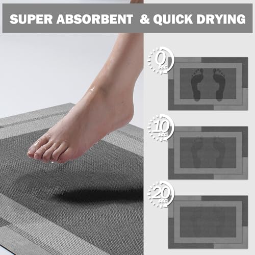 YDKGL Non Slip Long Bathroom Runner Rug Bath Mat, Rubber Backing Ultra Thin Bathroom Rugs Fit Under Door Quick Dry Super Absorbent Washable Shower Mat for Bathtub Sink Floor, Dark Grey 17"x59" - color: A- Dark Gray, size: 17” x 59“