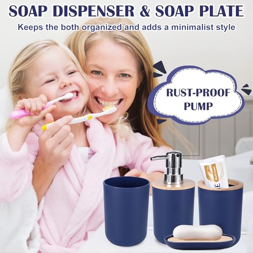 iMucci Bathroom Accessories Bathroom Sets with Shower Curtain, Bath Towel Set, Trash Can, Toilet Brush, Soap Dispenser, Bathroom Accessories Set Complete - size: Bath Set+Shower Curtain+Bath Towel Set, style: Navy Blue