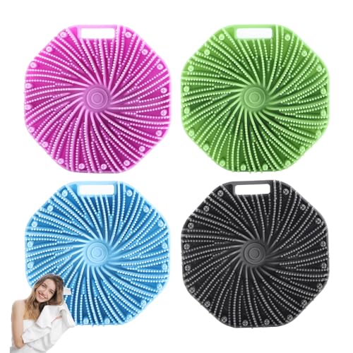 Silicone Body Scrubber, Shower Wash Scrubber Non-Slip Handle for Easy Cleaning, Travel Friendly for All Skin Types (Color Mixing,4)