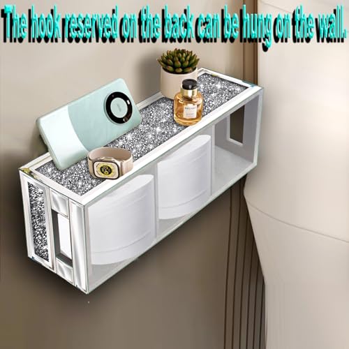Wocred Bathroom Basket Toilet Tank Upgrade,Crushed Diamond Mirrored Bathroom Tray Wall-Mounted,3 Layer partition Storage Organizer fits Dresser Bedroom,Bathroom,Coffee Table.(15”x6”x3.8”) - color: Silver - 6 Inch (3 Compartment)