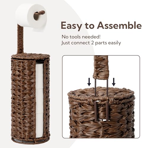 GRANNY SAYS Wicker Freestanding Toilet Paper Holder Stand with Storage, Modern Covered Toilet Paper Stand for 4 Rolls with Shelf for Wet Wipes, Tissue Holder for Bathroom Decor and RV, Brown - color: Brown, size: 6¾"D(For 4 Roll)