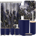 Lnond Blue Bathroom Set, Blue Abstract Cubes Bathroom Accessories Sets Complete, Luxury Restroom Set with Shower Curtain and Rugs, Trash Can, Toilet Brush Holder Set & Soap Dispenser - style: Blue