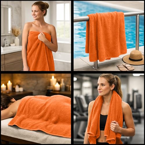 RIVERSIDE Pack of 8 Towels Set, 2 Large Bath, 2 Hand, 4 Face Washcloths, 100% Cotton Hotel Quality, Super Soft, Quick Dry, Highly Absorbent Perfect for Bathroom, Orange - color: Orange, size: Towel Set (PK 8)