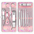 ZIZZON Nail Clippers Kit Manicure Pedicure Set with Holographic Case(Pink) | 12-Piece Set with Thicker Steel, Precision-ground Cutting Edges, and Smooth-finished Tools for Clean, Precise Trimming. - color: Pink