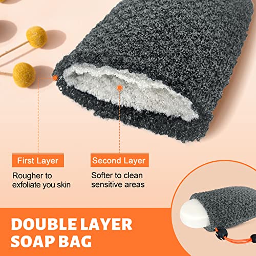 MIG4U Exfoliating Soap Bag for Shower 2 Pieces - Bar Soap Saver Pouch, Bamboo Body Scrubber Exfoliator Pocket in Travel Bathing, Grey, Double Layer - style: 2 Exfoliation Levels - Grey