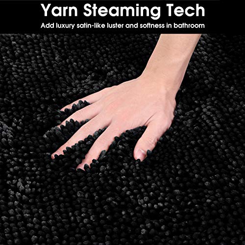 HOMEIDEAS Black Bathroom Rugs Sets 3 Piece, Butter Chenille Rugs and Mats, Shaggy, Absorbent, Non Slip, Luxury, Shiny, Washable Bath Mat for Bathroom, Shower - color: Black, size: 17"x24"+20"x32"+U Shape 20"x24"
