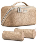 BOYATU Travel Makeup Bags Cosmetic Organizer Bag: 3-Set Large Capacity Make up Bag - PU Leather Toiletry Bags for Women - Wide Open Portable Pouch with Divider & Handle (02-Light Brown) - color: 02-Light Brown