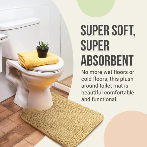 ITSOFT 24"x21" U-Shaped Non-Slip Shaggy Chenille Toilet Contour Bathroom Rug with Water Absorbent, Beige - color: Beige, size: 24" x 21" (U-Shaped)