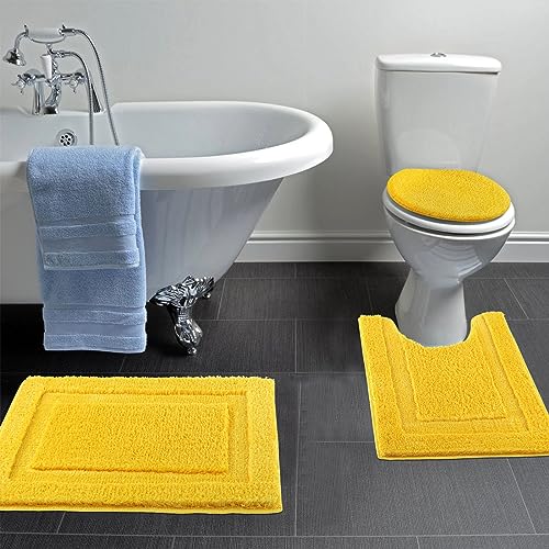 SHACOS 3 Piece Bath Rugs Set with Toilet Lid Cover Soft Absorbent | 16"x24" Small Bath Mats U Shape Contour Rug Toilet Cover Set Non Slip Machine Washable Plush Bathroom Rug(Yellow) - color: Yellow, size: 16"x24"+U-Shape 20"x24"+Lid Cover 19"x21"