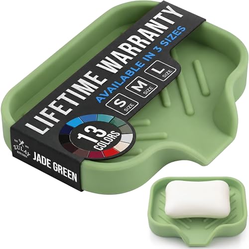 Zulay Kitchen Small Silicone Sponge Holder (4.9x3.3”) – Space-Saving Sink Organizer Tray for Sponge, Soap, Brush & More – Compact Non-Slip Dish for Kitchen & Bathroom (Jade Green) - color: Jade Green (Small), size: Small (4.9x3.3)