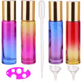 inice 4 Pack 10ml Roller Bottles for Essential Oils,Gradient Color Glass Bottle Roll on Stainless Steel Ball with Golden Metal Cap - color: 4 PACK Gradient Color Rolelr Bottles