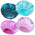Shower Caps for Women, 4 PCS Elastic and Reusable Bath Caps, Double Waterproof Layers Shower Cap, Bathing Shower Caps, Environmental Protection Hair Bath Hat - Solid Color - color: Solid Color 4 PCS/Set