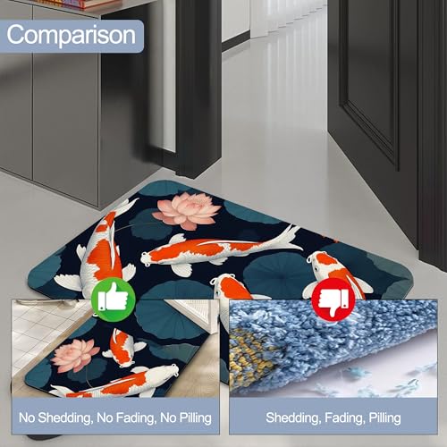 Japanese Fish Bath Mat,Fast Drying Lotus Flowers Leaves Bathmats for Bathroom, Non Slip Soft Diatomaceous Bath Rug Bathroom Accessories Thin Doormat for Home Kitchen 17 X 29.5 Inch - color: Japanese Fish