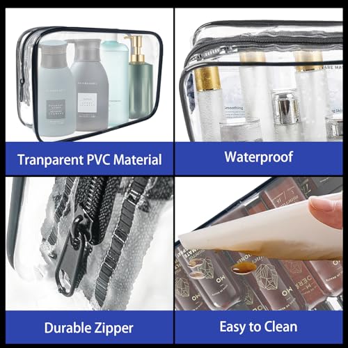 YedsIntu 16 Pack Waterproof Cosmetic Bag TSA Approved Toiletry Bag, Portable Travel Pouch with Zipper, Vinyl Plastic Organizer Storage for Men and Women (Black-L) - color: Black-L