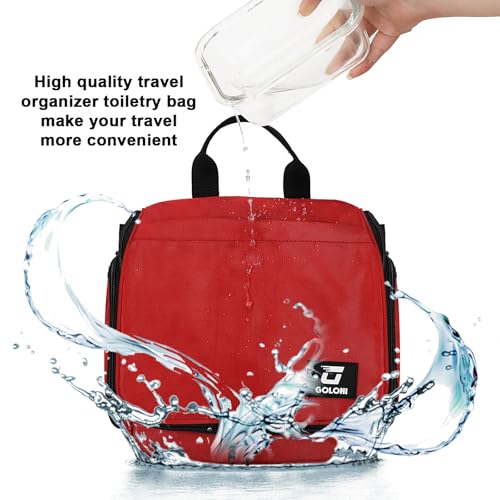 Goloni Hanging Toiletry Bag, 10 Compartments Water-Resistant Makeup Bag with 360° Spinning Metal Hook, Large Travel Cosmetic Organizer for Men & Women, Red (7.05oz) - color: Red