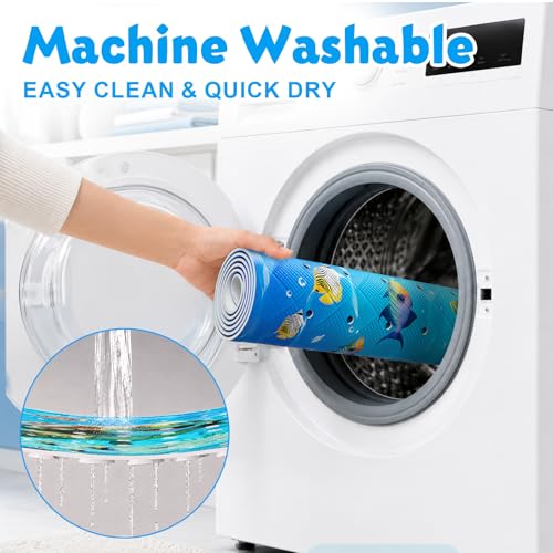 XIYUNTE Baby Bath Mat for Tub Non Slip Kids Bath Mat - 40''x16'' Extra Long Cartoon Bathtub Mat Non Slip Kids Shower Mat Eco-Friendly Toddler Bath Mats with Suction Cups, Machine Washable - color: C-blue Sea