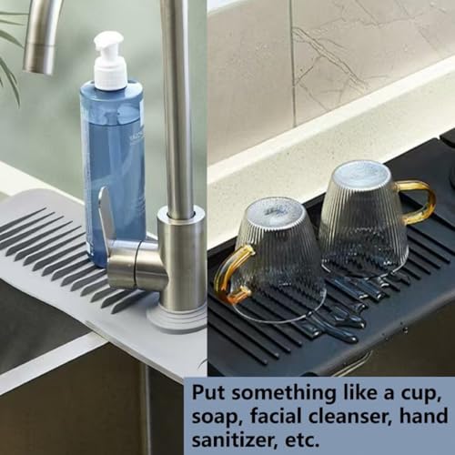 23.6" Adjustable Silicone Sink Splash Guard,5°Slope Drain Design, Silicone Faucet Mat for Kitchen Sink, Kitchen Sink Organizer,Keep Countertops Dry | Non-Slip Organizer for Sponge, Soap, Cups