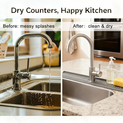 30 Inch Silicone Kitchen Sink Faucet Mat, Adjustable Waterproof Splash Guard Draining Mat Keep Countertops Dry (Black) - color: Black