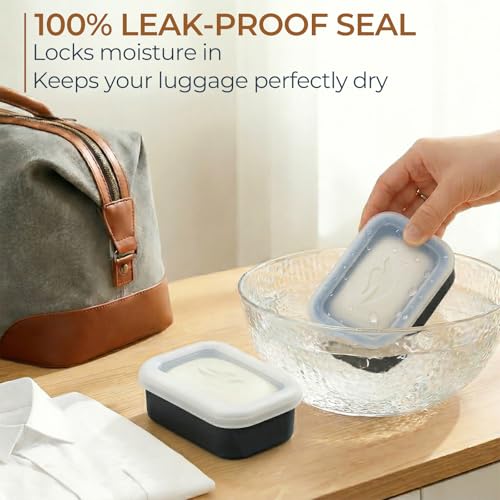 AIMAIAIMAI Enhanced Leak Proof Travel Soap Case, Compact Silicone Travel Soap Dish with Drainage Pad, Great for Gym, Camping, Bussines Trip (Black) - color: Black