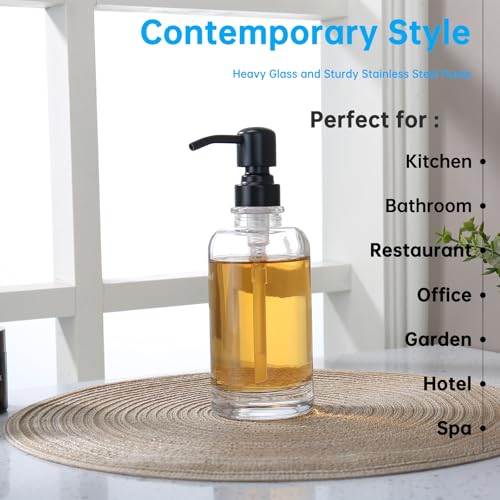 Bathroom Soap Dispenser Black, 11 oz Glass Cylindrical Bottles with Stainless Steel Pump Liquid Hand Soap Dispenser Kitchen - color: Black, size: 11oz-Cylindrical
