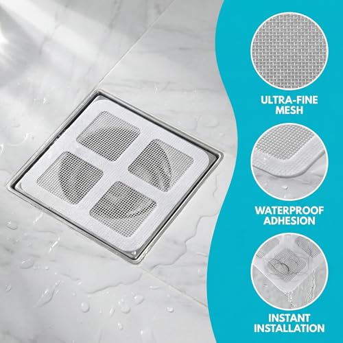 Disposable Shower Drain Hair Catcher, 30 Pack Peel-Stick Mesh, 3.94 Inch | Fiberglass Mesh Traps Hair, Pet Fur and Debris; Adhesive Fits Flat Shower, Tub, Sink and Laundry Drains up to 4 in - size: 30pcs