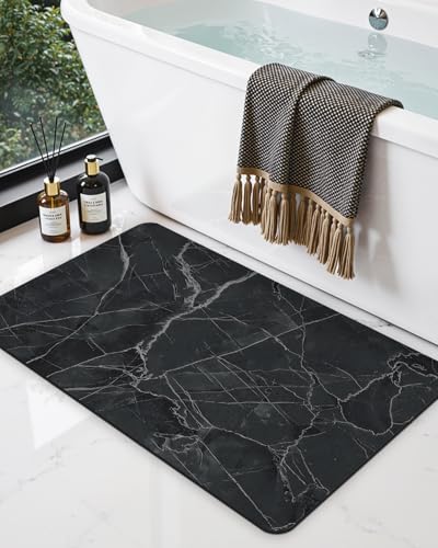 DEXI Bath Mat 32x17, Non Slip Quick Dry Rugs, Super Absorbent Ultra Thin Marble Bathmat, Washable Rubber Mats for Shower Floor, in Front of Bathtub, Sink, Bathroom Accessories Decor, Black - color: Black, size: 32" X 17" (Rectangular)