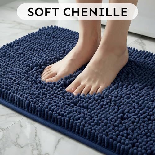 Secura Bathroom Rugs 47x28, Ultra Soft Chenille Bath Mat, Super Absorbent & Quick Dry Bathroom Mat, Non Slip Machine Washable Bath Rugs for Tub, Shower, Home Decor Accessories (Blue) - color: Blue, size: 47 in x 28 in