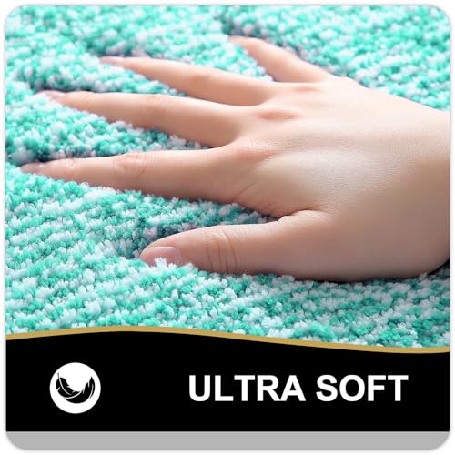 OLANLY Small Bathroom Rugs 24x16, Extra Soft and Absorbent Microfiber Bath Rugs, Non-Slip, Machine Washable, Quick Dry Shaggy Bath Carpet, Bath Mats for Bathroom Floor, Tub, Shower, Green - color: Green and White, size: 24" X 16"