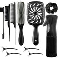 11 Pcs Hair Brush Set, Detangle Hair Brush And Spray Bottle, 3 Pieces Smooth Hairbrush For Toddlers, Suitable For Wet and Dry Hairstyles, Suitable For Adults And Children(Black) - color: Black