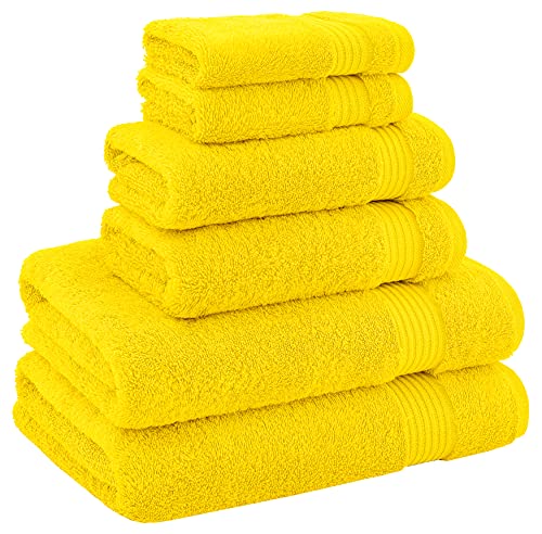American Bath Towels 100% Cotton 6 Piece Turkish Towel Set, Ultra Soft Absorbent Bathroom Towels, 2 Bath Towel 2 Hand Towels 2 Washcloths, Yellow - color: Yellow, size: 6 Piece Towel Set XL