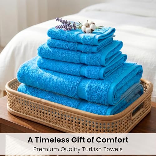 SALBAKOS 100% Turkish Cotton 6-Piece Towel Set | Heirloom Quality Hotel & Spa Collection | Soft, Super Absorbent 2 Washcloth, 2 Hand, 2 Bath Towel Sets | Made in Turkey (Aqua, 6 Piece Towel Set) - color: Aqua, size: 6 Piece Towel Set