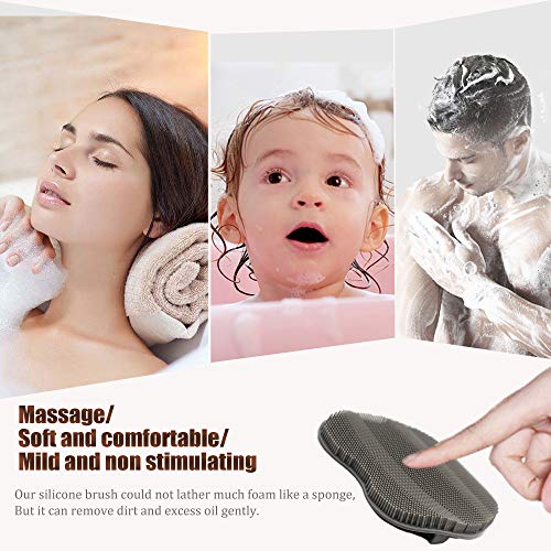 1 Pack Silicone Shower Brush, Body Wash Exfoliating Skin Massage Scrubber | Soft Dry Skin Brushing Glove Loofah, Fit for Sensitive and All Kinds of Skin,Gray - color: Gray