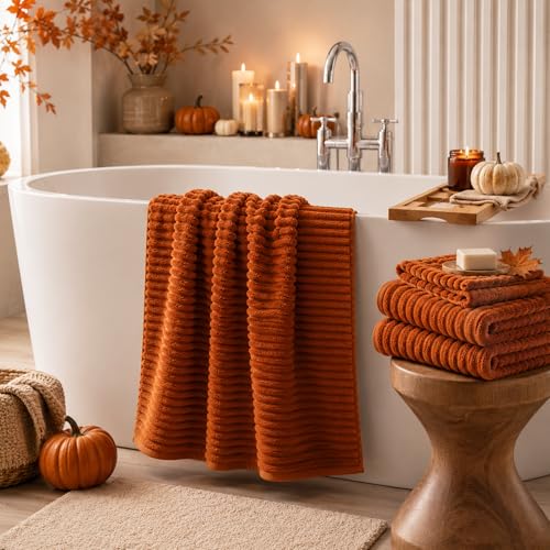 6-Piece Bath Towel Set - Includes 2 Extra Large Bath Sheets (40"x80"), 2 Hand Towels & 2 Washcloths - Premium Microfiber Quick Dry Luxury Towels for Bathroom (Burnt Orange) - color: Burnt Orange, size: 6Piece Towel Set
