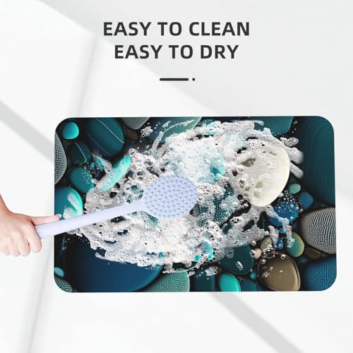 Blue Pebbles Bath mats Quick Dry Absorbent Bath Rugs Rubber Non Slip Bath Mat for Bathroom Floor Tub Shower Sink 16"×24" - color: Blue Pebbles, size: 16"x24"