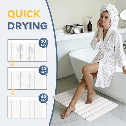 Large Foldable Stone Bath Mat,Diatomaceous Earth with Non-Slip and Super Absorbent, Dry Mat with Quick Dry for Bathroom,Easy to Clean（23.6" Lx15.35 W,White） - color: White